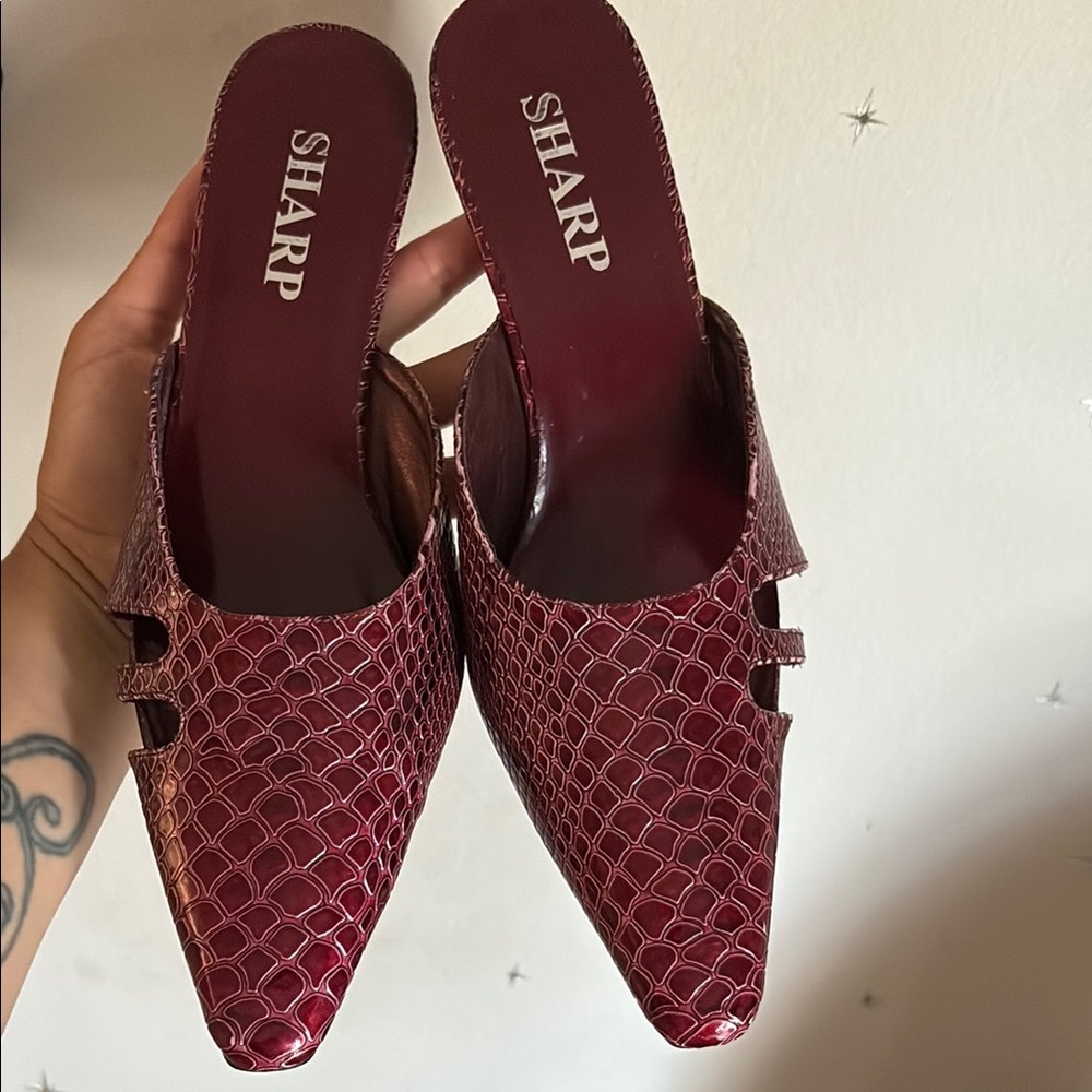 Red Quilted Mules with Flat Heel